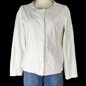 Eileen Fisher White Snap Up Colorless Jacket Cotton Size Medium